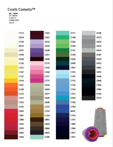 CARTA DE COLORES HILO PARA COSER COATS